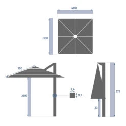 Parasol 4x3 M Melhia Multi Toiles Oléfine Anthracite Hespéride -Hespéride parasol 4x3 m melhia multi toiles olefine anthracite hesperide 3