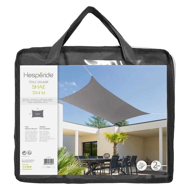 Toile Solaire 3x4m Shae Ardoise Hespéride 4 Toile Solaire 3x4m Shae Ardoise Hespéride – Image 2